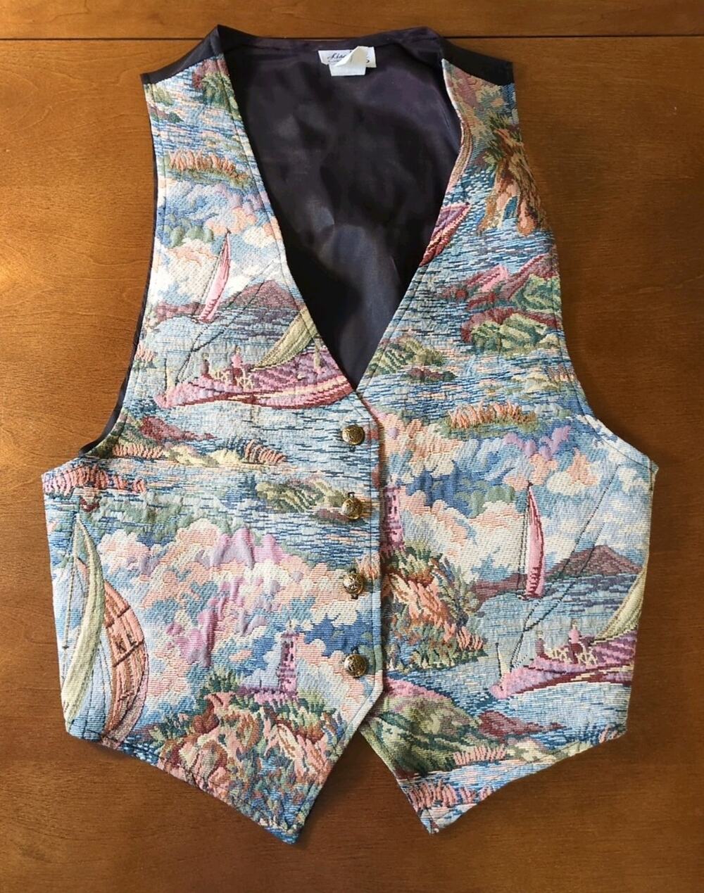 Lisa James New York Vintage Embroidered Vest Sailboat Nautical Size Large USA